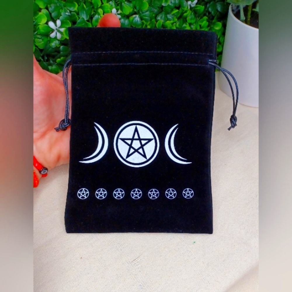 ● Black Velour Triple Moon Drawstring Bag ~ Tarot Cards ~